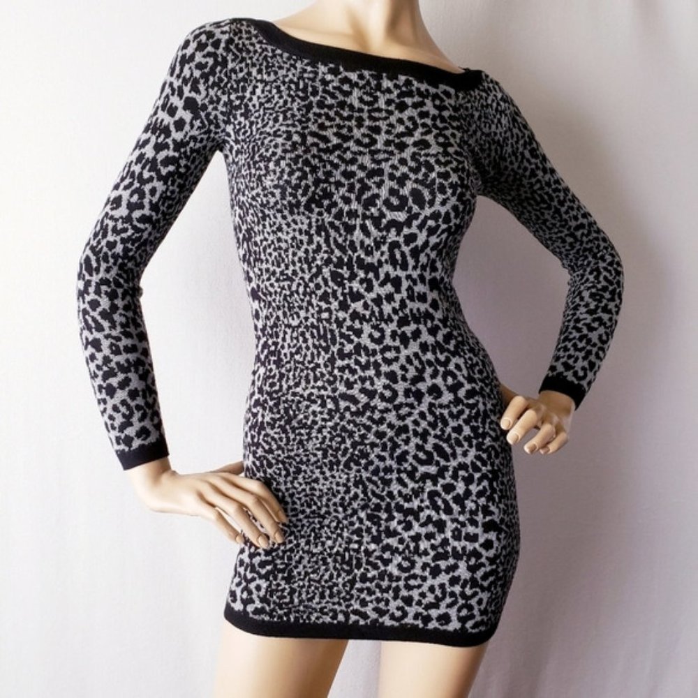 *💟 Host Pick💟*French Connection Black Grey 🐆Leopard Sweater Dress - Picture 1 of 10